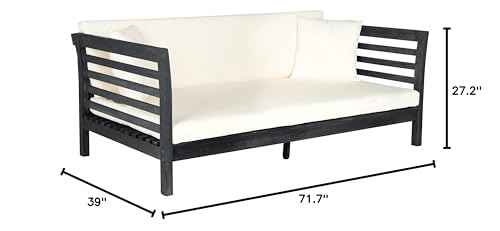 Safavieh Outdoor Collection Malibu Acacia Wood Cushion Day Bed Dark Slate Gray/Beige