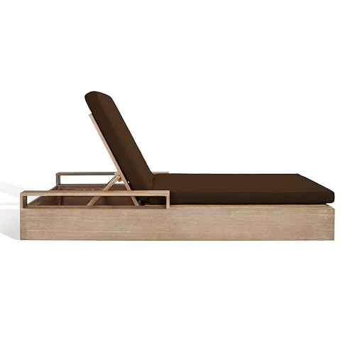 Safavieh Couture Outdoor Collection Lanai Solid Wood Chaise Lounge Chair Natural/Dark Brown