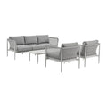 Armen Living Rhodes Outdoor Patio 4 Piece Conversation Set Aluminum Sintered Stone Light Gray