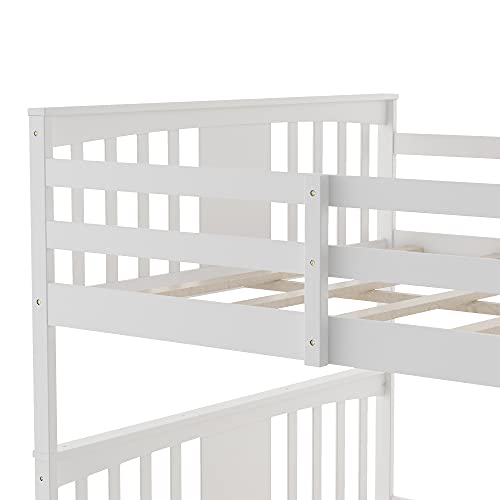Harper & Bright Designs Full Over Full Low Bunk Bed with Ladder White