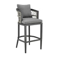 HomeRoots 40" Gray Metal Outdoor Bar Height Chair with Footrest Grey