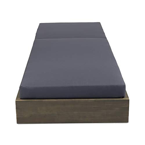 Christopher Knight Home Abraham Outdoor Acacia Wood Chaise Lounge with Cushion Set of 2 Gray Finish + Dark Gray