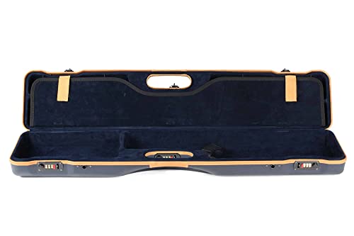 Negrini OU/SXS Deluxe Ultra-Compact Sporter Shotgun Case Blue/Tobacco Leather Trim