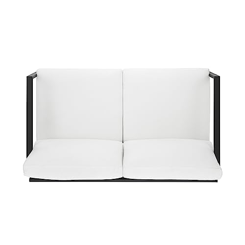 Linon Greyton Aluminum Frame Outdoor Loveseat with Removable Cushions Black & White