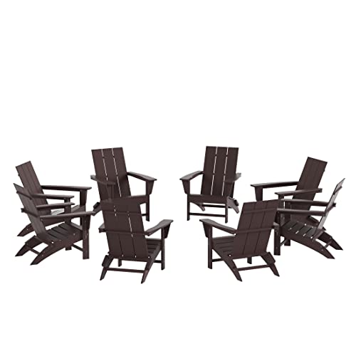 WestinTrends 8-Piece Modern Poly Folding Adirondack Chair Set Dark Brown