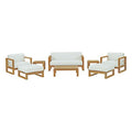 Modway Upland Teak Wood Outdoor Patio 8-Piece Sectional Sofa Set Natural White