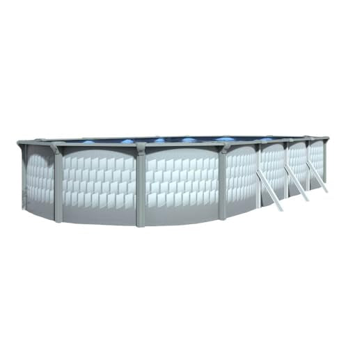 Lake Effect Pools Testudo 18' x 33' Oval Above Ground Swimming Pool | 52" Height | Resin Protected Steel Sided Walls | Bundle with Solid Blue Pattern 20 Gauge Overlap Liner and Widemouth Skimmer