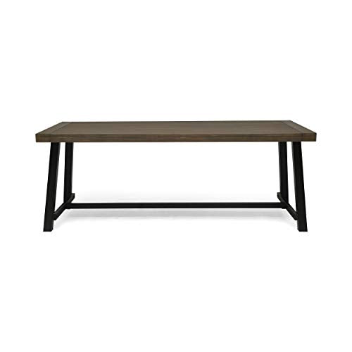 Christopher Knight Home Atlantic Outdoor Acacia Wood and Iron 9 Piece Dining Set Gray Black Dark Gray