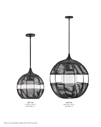 Hinkley Maddox Outdoor Large Bohemian Orb Pendant Light - Woven Weather-Resistant Nylon, Etched Opal Globe - Black