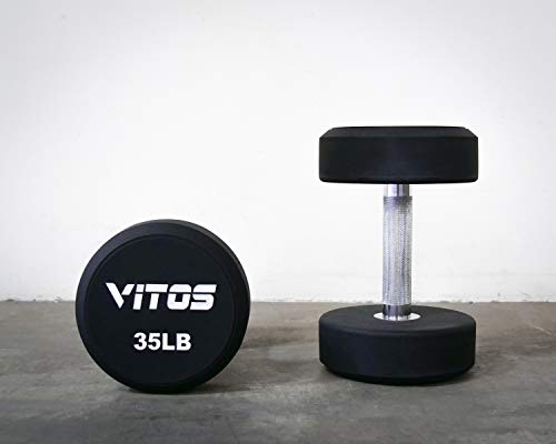 Vitos Fitness TPU Urethane Commercial Dumbbells Hardened Chrome Handle 105 LB Pair White