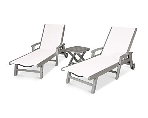 Polywood Coastal Chaise Set Slate Grey/White Sling