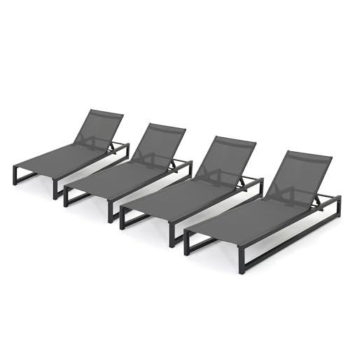 Christopher Knight Home Modesta Outdoor Chaise Lounge Set of 4 Black Gray