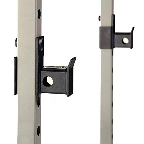 Fitness Reality Squat Rack Power Cage with J-Hooks, Landmine 360° Swivel, Weight Plate Storage Attachment and Power Band Pegs Gray