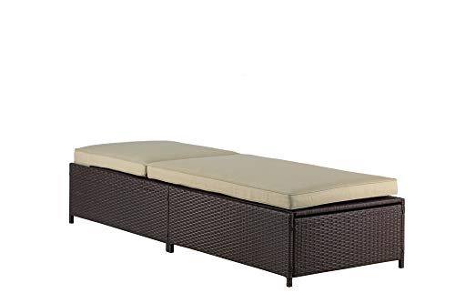 Serta Brown Resin Wicker Outdoor Patio Storage Chaise Lounge Beige