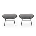 Benzara Margo Outdoor Ottoman Set of 2, 24 Inch Iron with Cushion Gray Black