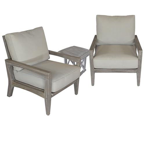 Courtyard Casual Surf Collection 3 Piece Bistro Set with Side Table and Club Chairs Driftwood Gray