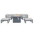 LeisureMod Chelsea Outdoor Patio 7-Piece Conversation Set with Fire Pit Table Beige