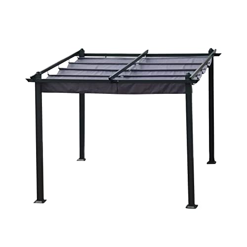 DESIGNSCAPE3D 10x10 Ft Retractable Patio Pergola with Canopy Gray