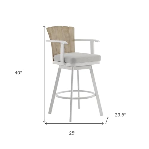 HomeRoots 40" Gray Metal Swivel Outdoor Counter Height Bar Chair with Footrest Grey