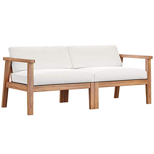 Modway Bayport Patio Teak Wood 2-Seater Loveseat Set Natural White