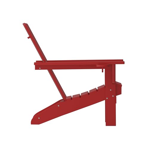 BizChair Adirondack Chairs Set of 4 with Cup Holders, Weather Resistant Poly Resin Red