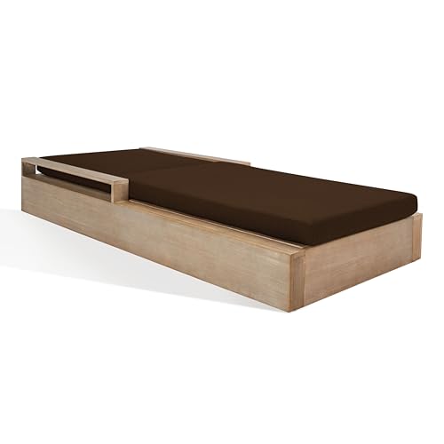 Safavieh Couture Outdoor Collection Lanai Solid Wood Chaise Lounge Chair Natural/Dark Brown