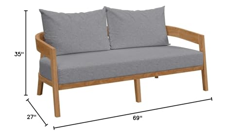 Modway Brisbane Modern Teak Wood Fabric Patio Loveseat Natural Gray