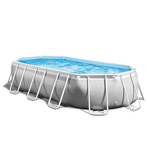 Intex Oval Above Ground Swimming Pool Set Gray Blue