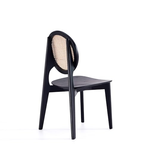 Manhattan Comfort Versailles Rattan Wicker Cane Outdoor Dining Chair Set of 4 Black/Natural