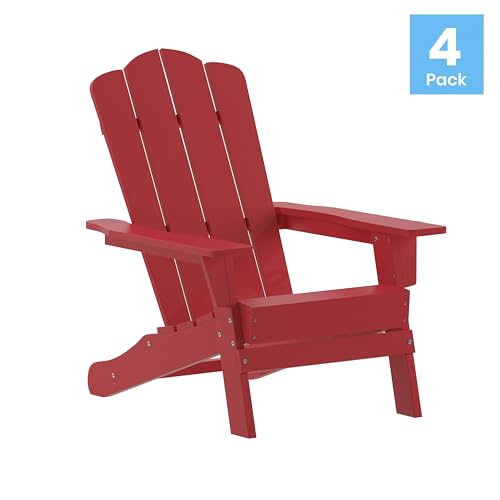 EMMA + OLIVER Tiverton Adirondack Chairs Set of 4 Weather Resistant Poly Resin Red