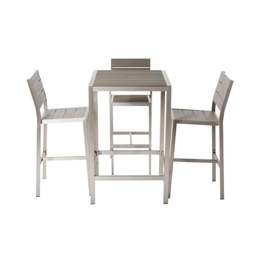 Pemberly Row 5-Piece Modern Aluminum Frame Patio Bar Set Grey