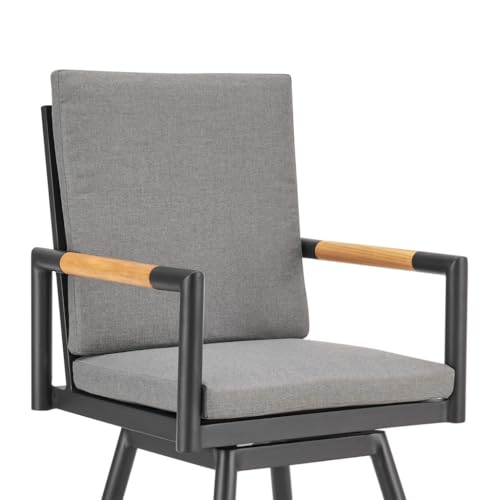 HomeRoots 43" Dark Gray Metal Swivel Outdoor Counter Height Bar Chair with Footrest Grey