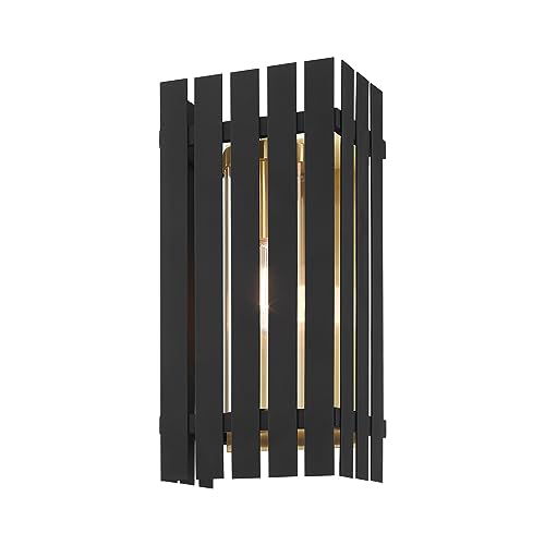 Livex 1 Light Black Outdoor Wall Lantern Brass