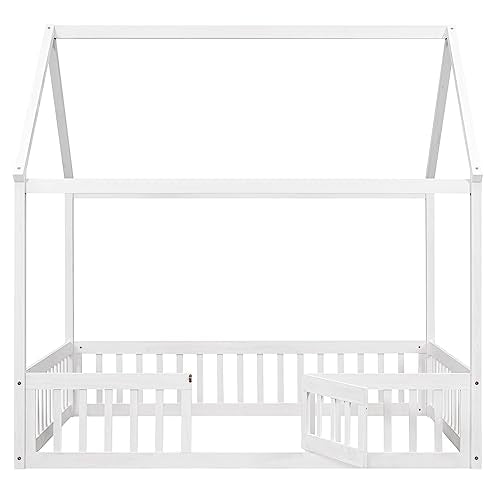 Goohome Full Size Montessori House Bed E-White B