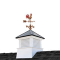 Good Directions 30" Square Manchester Vinyl Cupola with Black Aluminum Roof and Copper Bantam Red Rooster Weathervane White/Black/Red