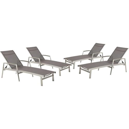 Afuera Living Outdoor Mesh and Aluminum Chaise Lounge Set of 4 Grey