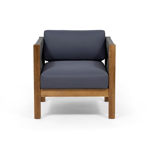 Benzara Outdoor Accent Chair Set of 2 Rope Weaving Teak Brown and Gray