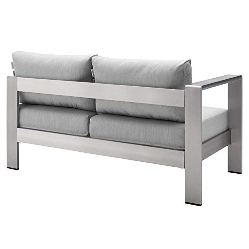 Modway Shore Sunbrella® Fabric Aluminum Outdoor Patio Left-Arm Loveseat Silver Gray