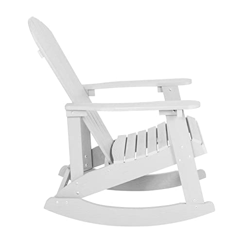 EMMA + OLIVER 4 Marcy Adirondack Rocking Chairs & Fire Pit Set White