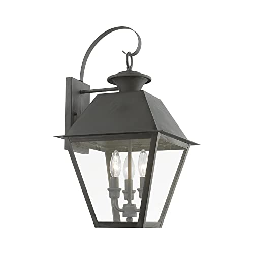 Livex Wentworth 3 Light Outdoor Wall Lantern 22" Tall Charcoal Finish Black
