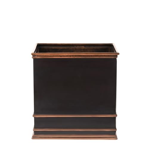 Garden Artisans Zarif Elegant 17 Inch Square Copper Planter Grey Finish With Copper Highlights
