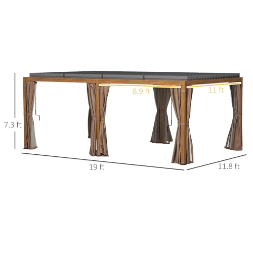 Outsunny 12' x 19' Louvered Pergola Hardtop Gazebo with Adjustable Roof Natural Wood