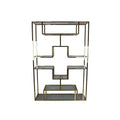 Benzara Adena 75 Inch Tall Plant Stand Geometric Metal Shelves Gold