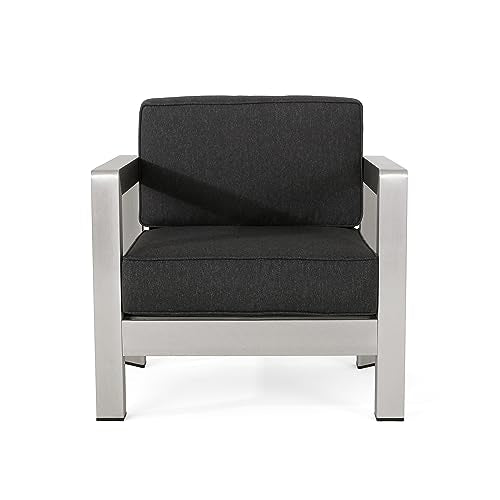 Christopher Knight Home Pismo Outdoor 4-Seater Aluminum Conversation Set with Fire Pit Silver + Dark Gray