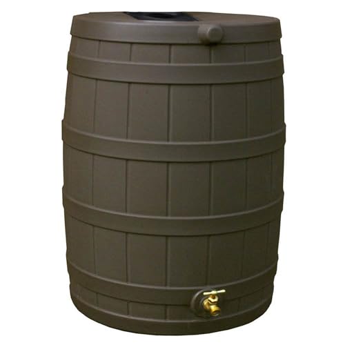 Good Ideas Rain Wizard 40 Gallon Plastic Rain Water Collection Barrel Drum with Brass Spigot, Oak (4 Pack)