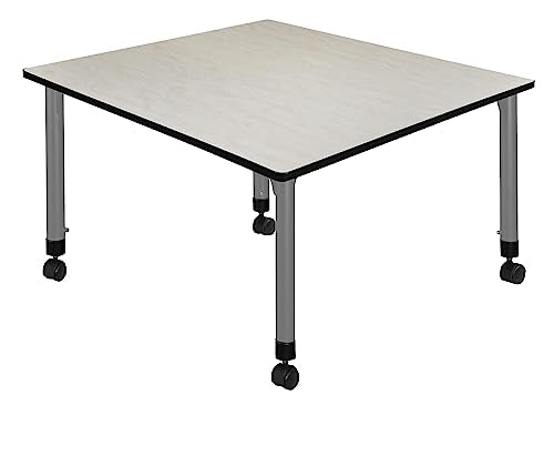 Romig Kee Height Adjustable Mobile Classroom Table Maple Top Grey Base