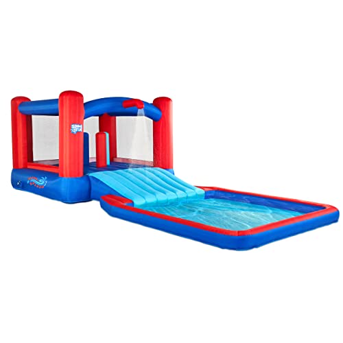SUNNY & FUN Slide N’ Splash Bounce House Inflatable Water Slide Park Blue and Red