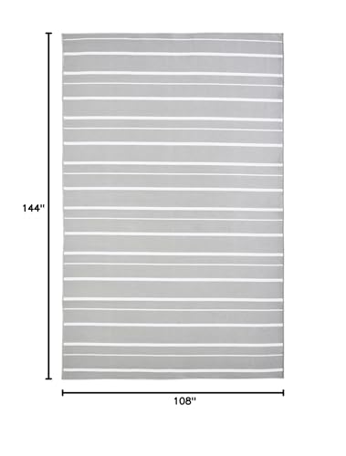 SIGNATURE HOME COLLECTION 9' x 12' Gray and White Striped Outdoor Area Rug Grey