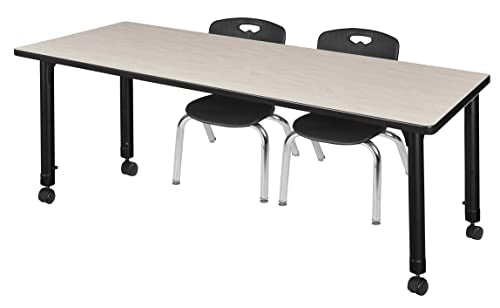 Regency Height Adjustable Mobile Classroom Table Set with 12" Chairs, Maple/Black