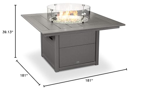 Polywood Modern Curveback Adirondack Chair 5-Piece Conversation Set with Fire Pit Table Black